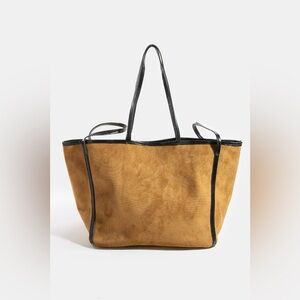 Fame Suede Tote Faux Leather Trim Shoulder Strap